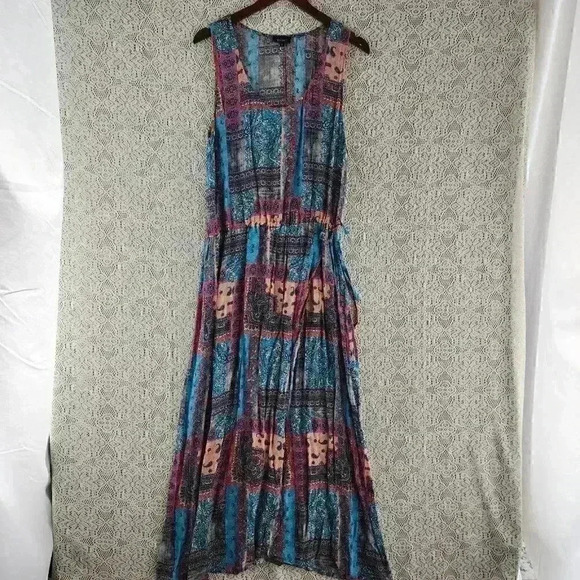 Tolani Viscose Scoop neck Paisley Printed Wrap Tank Maxi Dress L - Picture 1 of 10